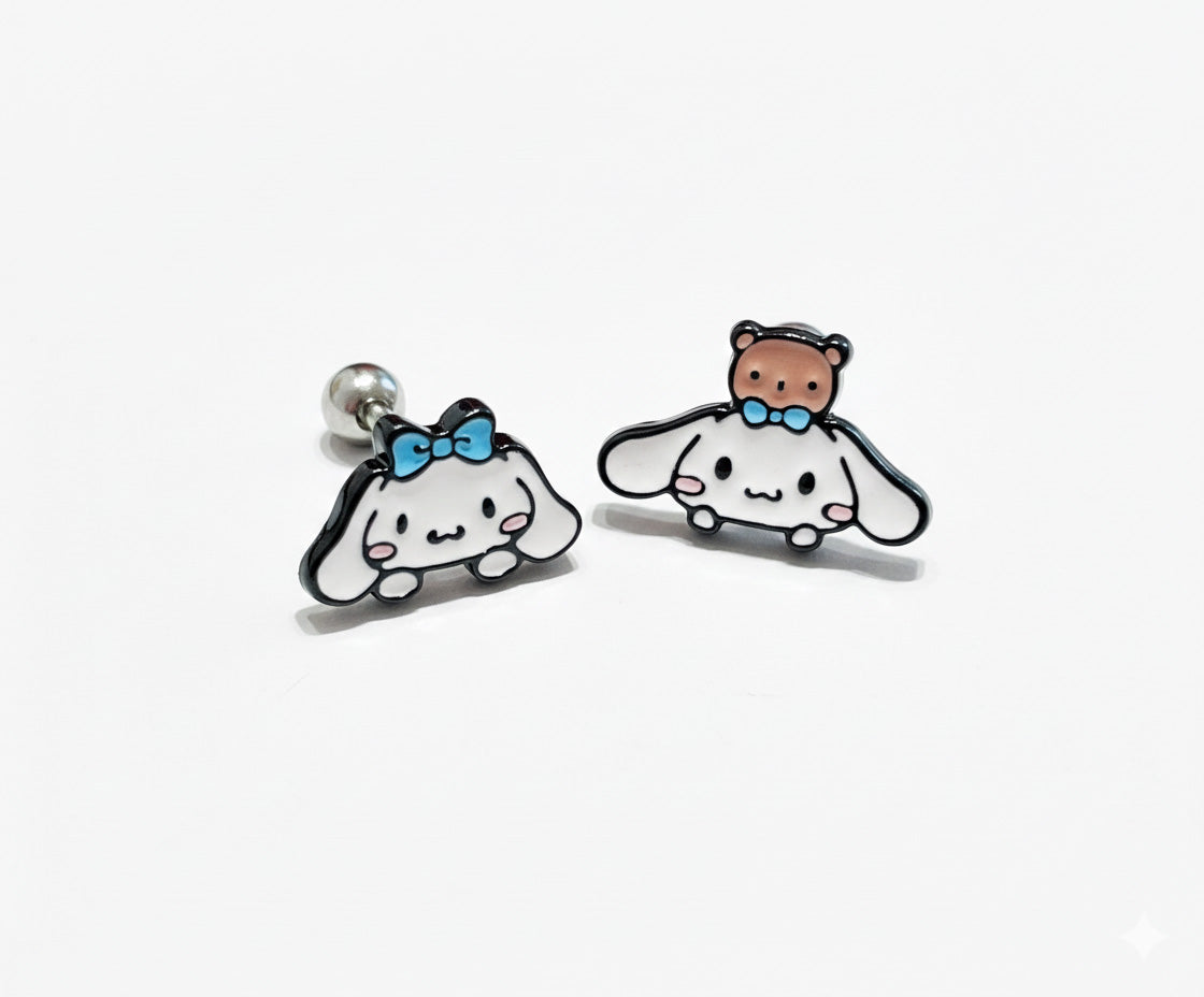 Cinnamoroll surgical steel mini piercing 2 designs - Teddy Bear and Ribbon styles, kawaii jewelry set

