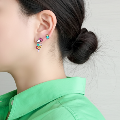 Snoopy Inspired 2-Way Drop Earrings – Sterling Silver Post | Handmade in Korea