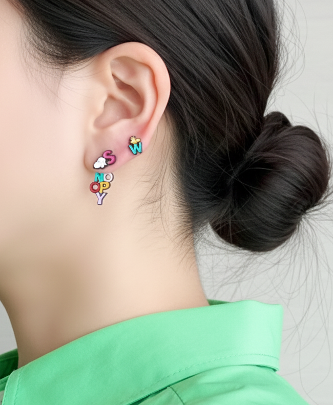 Snoopy Inspired 2-Way Drop Earrings – Sterling Silver Post | Handmade in Korea