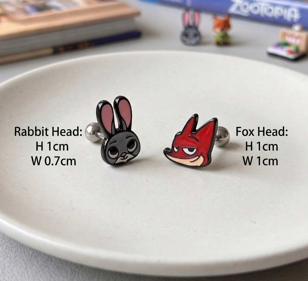 Zootopia Judy & Nick Enamel Barbell Stud Earring — Surgical Steel, Made in Korea, Sold Separately