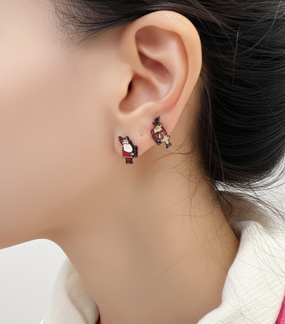 Santa & Rudolph Silver Post Earrings – Handmade in Korea