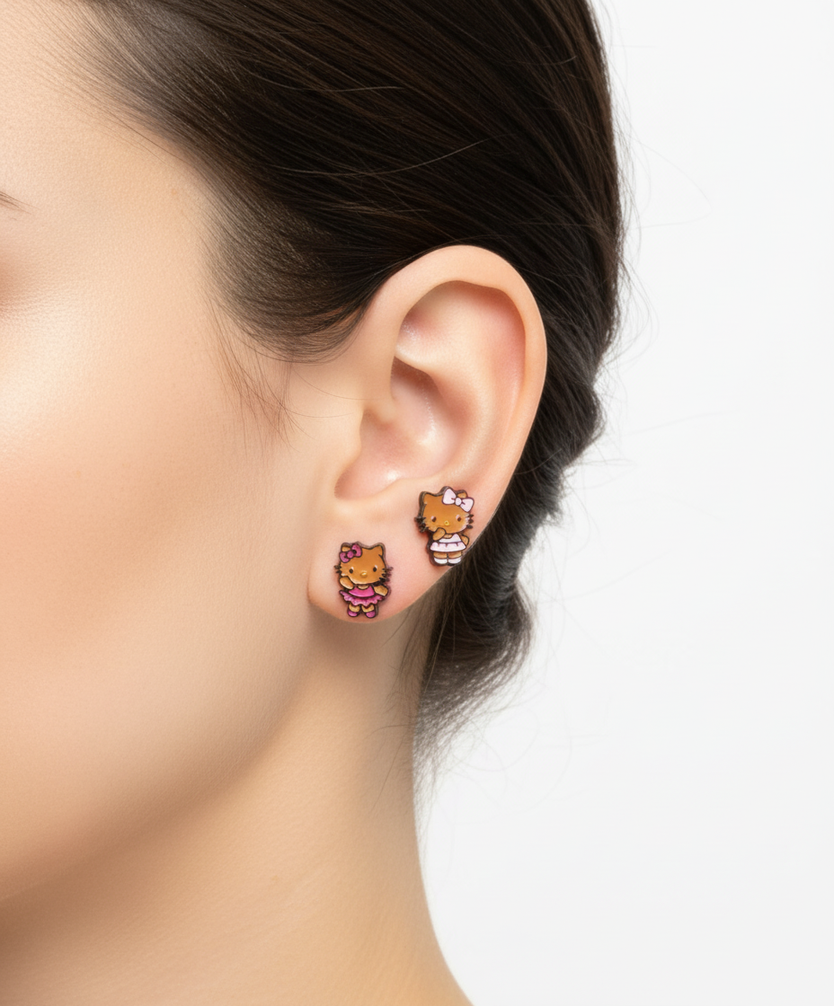 Hello Kitty–inspired Barbell earring playful Hawaii-style, surgical steel, Sold as single.