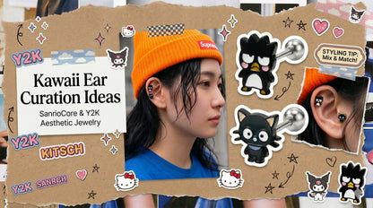Badtz-Maru & Chococat Barbell Stud Earrings | Dark Kawaii Ear Stack | Handmade Korea