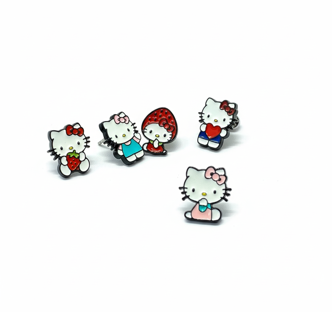 Hello Kitty Surgical Steel Stud Earrings — Cute Character Options in 5 Designs