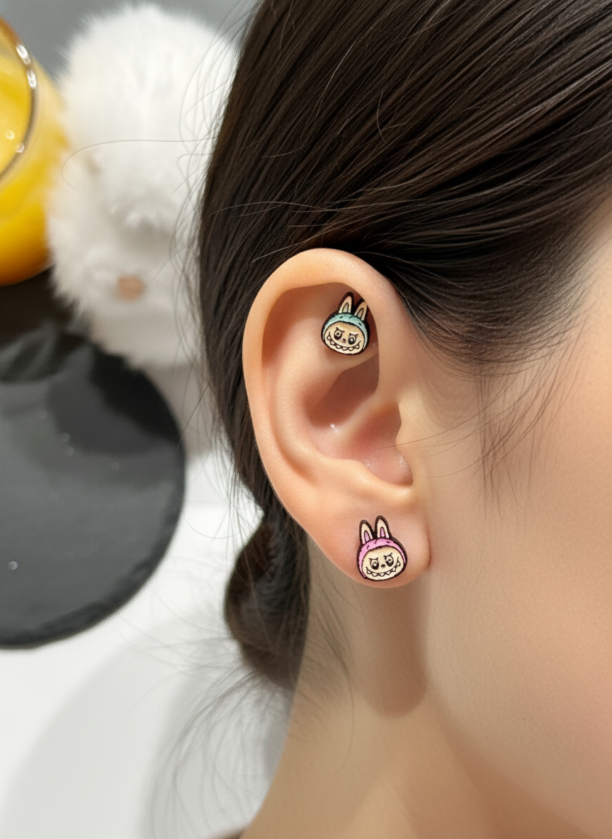 Labubu Bunny Barbell Cartilage Earring - Surgical Steel