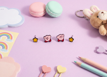 Kawaii kirby star earrings 4pcs set silver post cute nintendo gamer girl jewelry