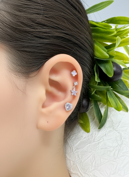 Butterfly Drop Barbell Earrings – Purple & Clear CZ | Cartilage Piercing | 8TTITTO8