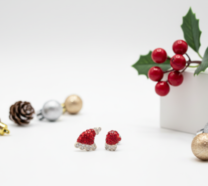 Santa Hat or Mitten CZ Barbell Ball Earrings – Christmas Surgical Steel Studs