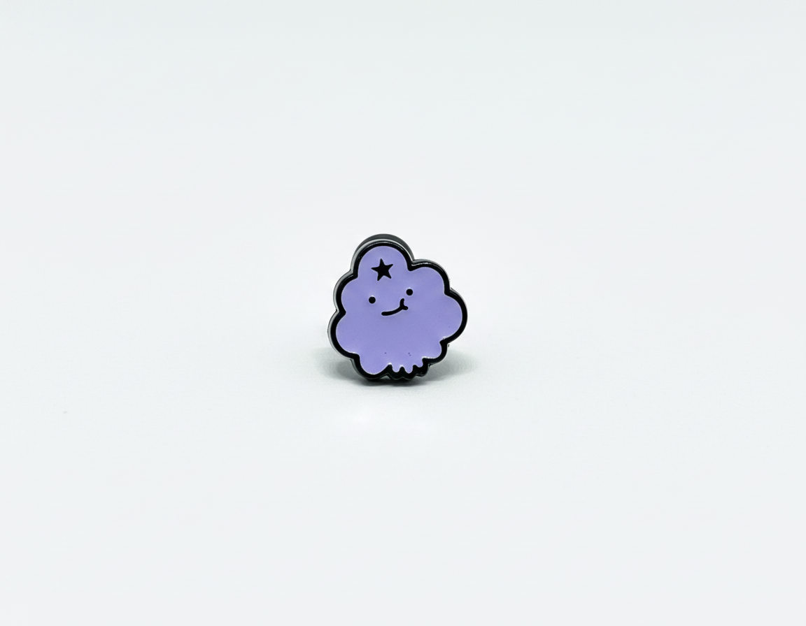 Lumpy Space Princess enamel earring from Adventure Time, in soft purple with a black star on its forehead