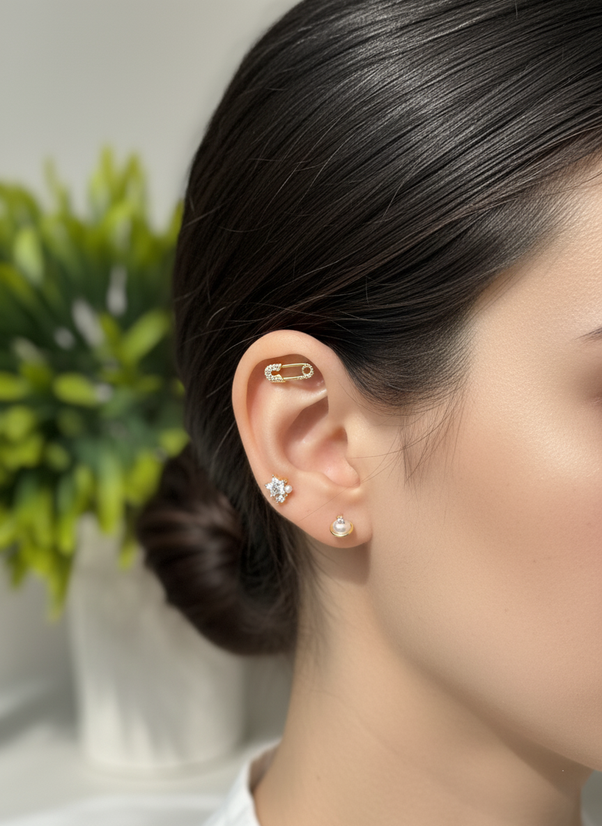 Pearl Star Surgical Steel Barbell Earring,  cartilage earrings