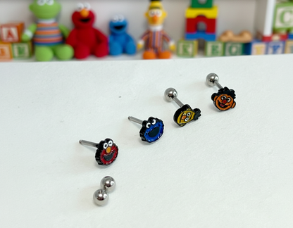 Sesame Street barbell earrings Elmo Cookie Monster Bert Ernie surgical steel