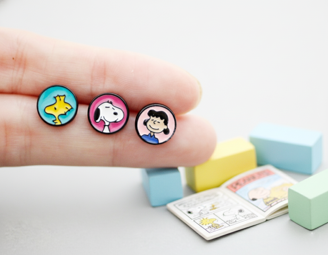 Handmade Snoopy, Woodstock, Lucy & Charlie Brown Studs – 4-Pair Silver Post Set