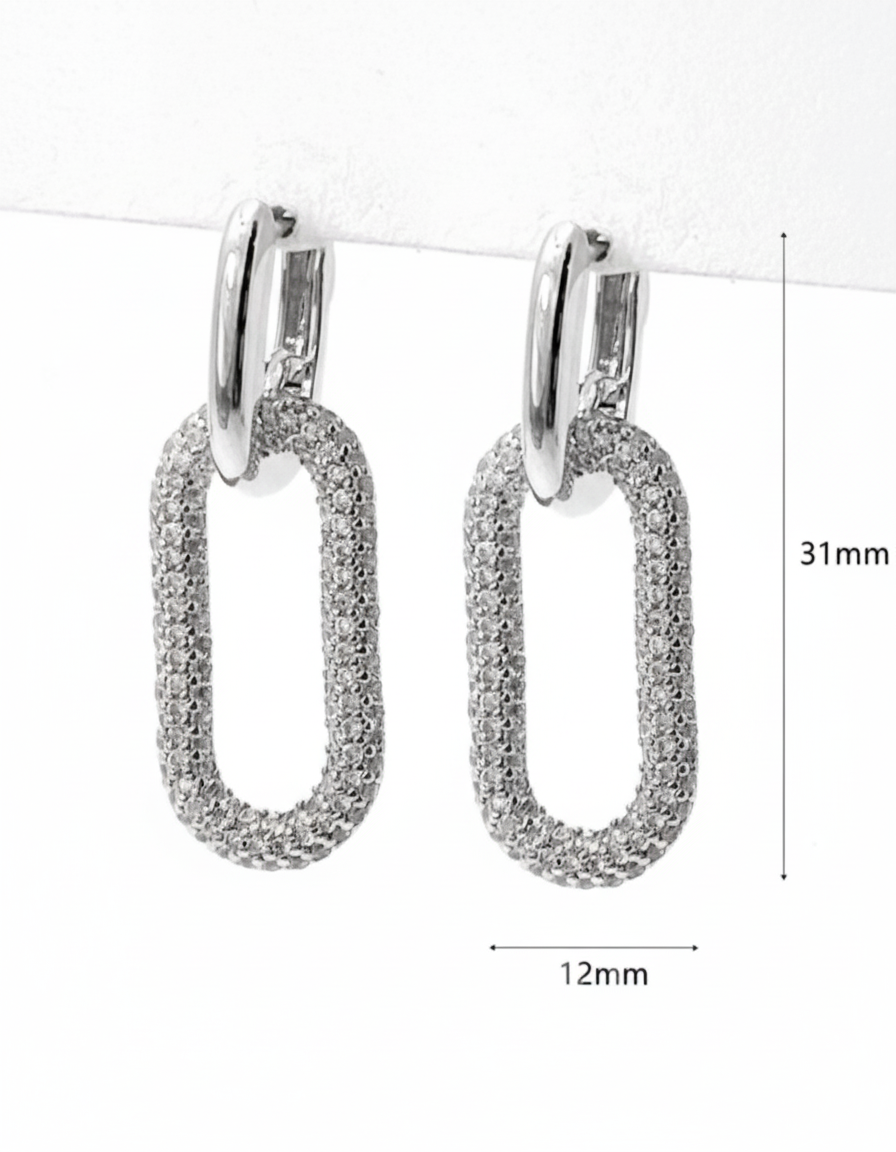 Huggie Hoop Pavé Oval Chain Link Drop Earrings – Gold & Silver