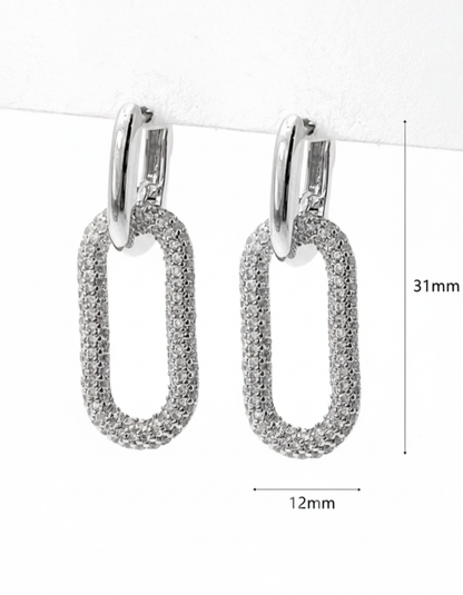 Huggie Hoop Pavé Oval Chain Link Drop Earrings – Gold & Silver
