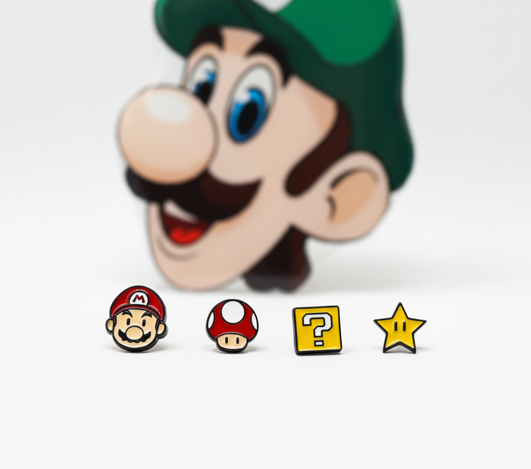 Super Mario Inspired Silver Post Earrings Set – 4 Piece Character Studs – Handmade in Korea