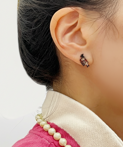 Santa & Rudolph Silver Post Earrings – Handmade in Korea