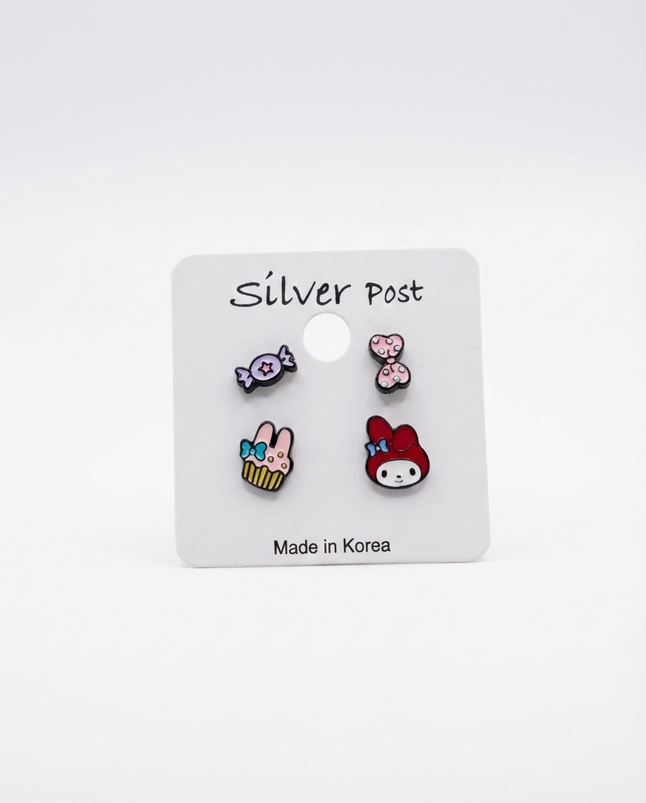 Sanrio My Melody & Pompompurin 4pcs Enamel Stud Earring Set