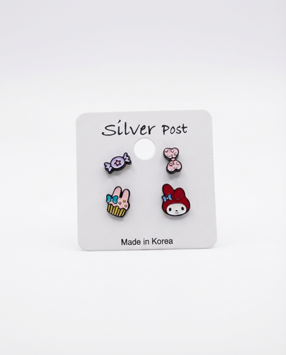 Sanrio My Melody & Pompompurin 4pcs Enamel Stud Earring Set