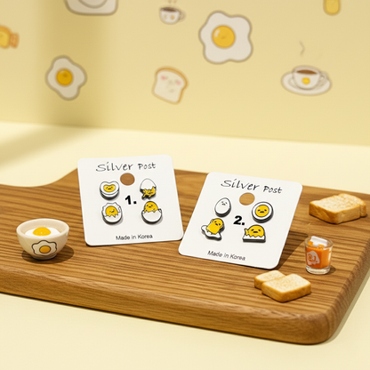 Gudetama Egg Earrings Set – 4 Pairs Silver Post Studs | 8TTITTO8