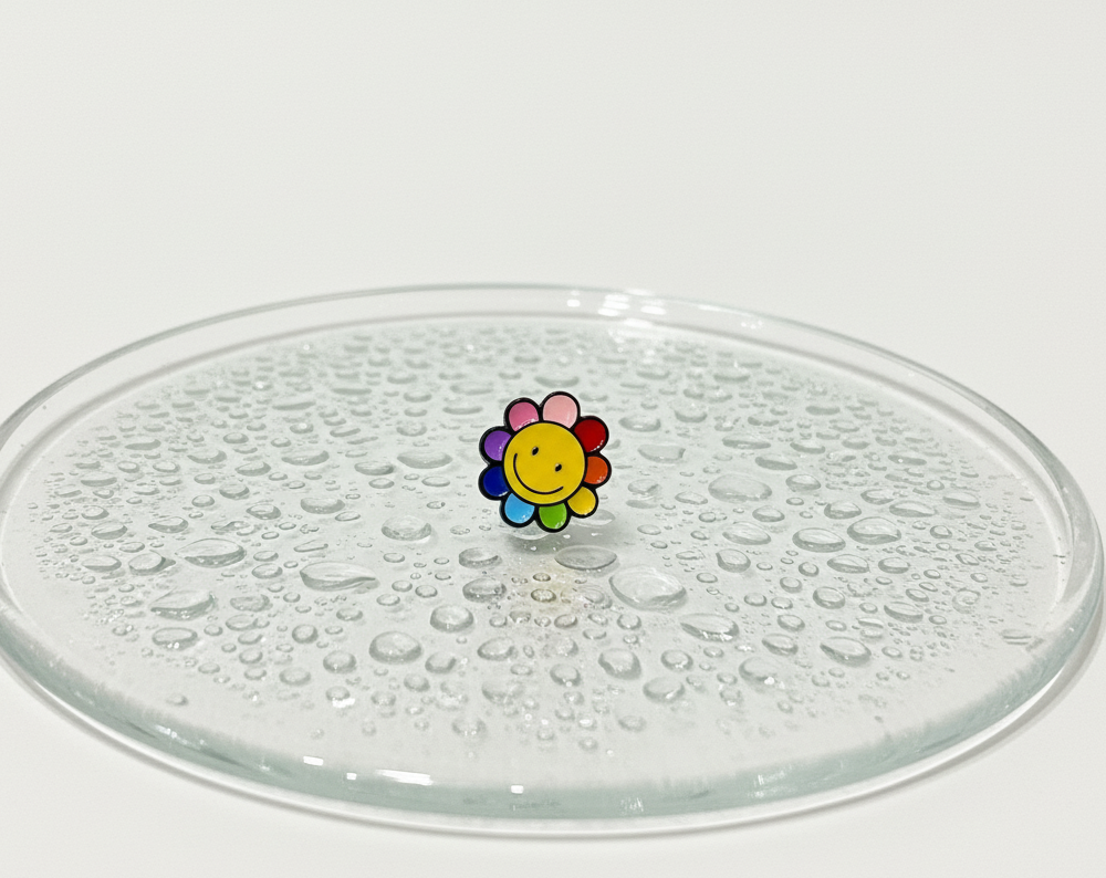 Smiley Flower Barbell Earring – White / Multicolor / Yellow | Handmade Korea