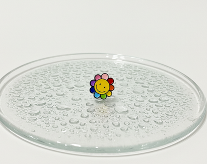 Smiley Flower Barbell Earring – White / Multicolor / Yellow | Handmade Korea