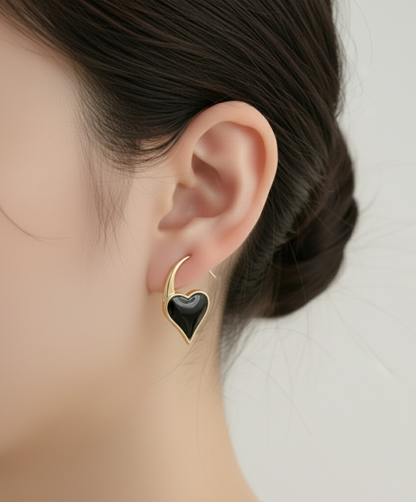 925 Sterling Silver Heart Hook Earrings — Mother-of-Pearl / Onyx