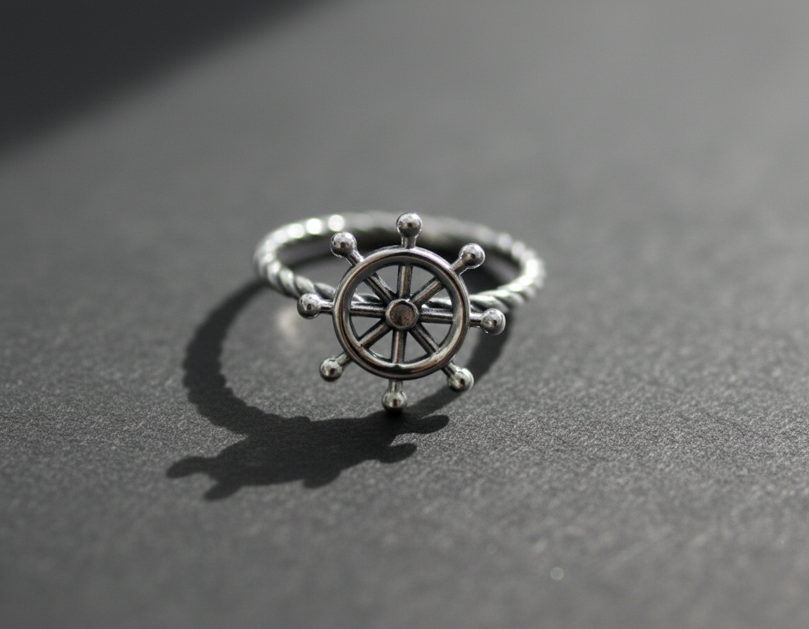 925 sterling silver steering wheel ring on white background