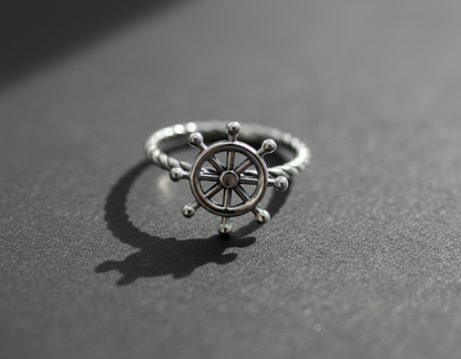 925 sterling silver steering wheel ring on white background
