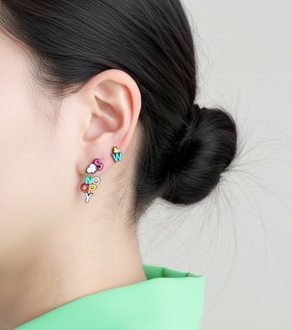 Snoopy Inspired 2-Way Drop Earrings – Sterling Silver Post | Handmade in Korea