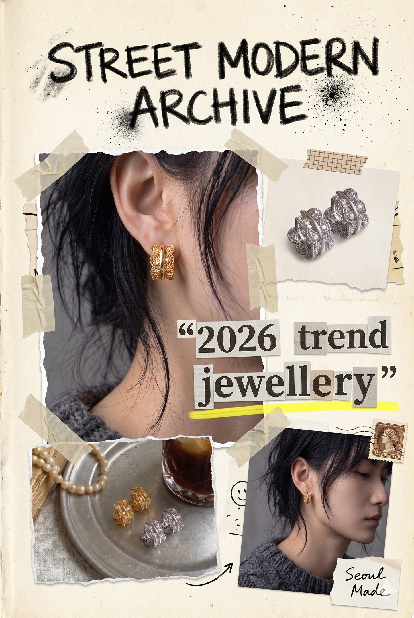 Vintage Filigree Chunky Hoop Earrings | CZ | Gold & Silver | Korean Jewelry