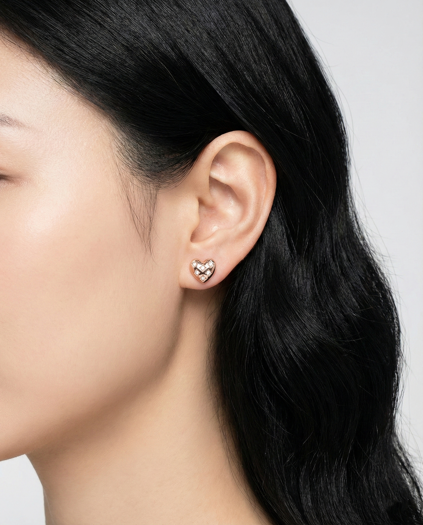 Luxury Quilted Heart Studs - Gold Silver Rose Gold