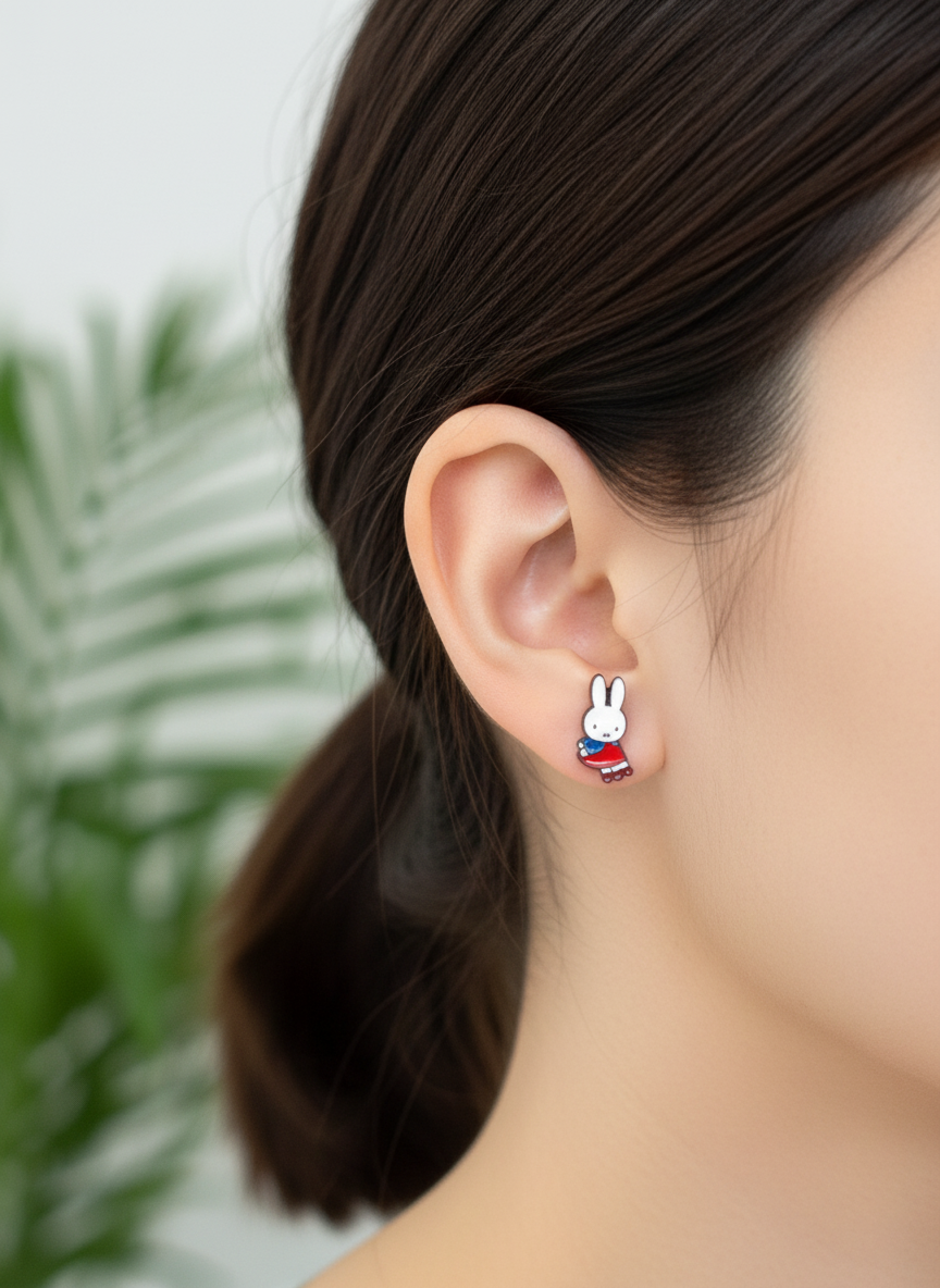 Miffy-Inspired Bunny Balloon Barbell | Kawaii Inner Conch Piercing | Made in Korea