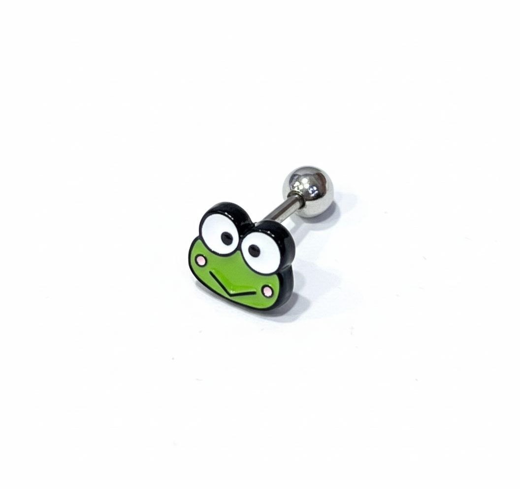 Keroppi frog barbell stud earring kawaii cartilage piercing surgical steel hypoallergenic Korean jewelry