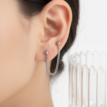 Unisex Double Chain Drop Earring - Surgical Steel