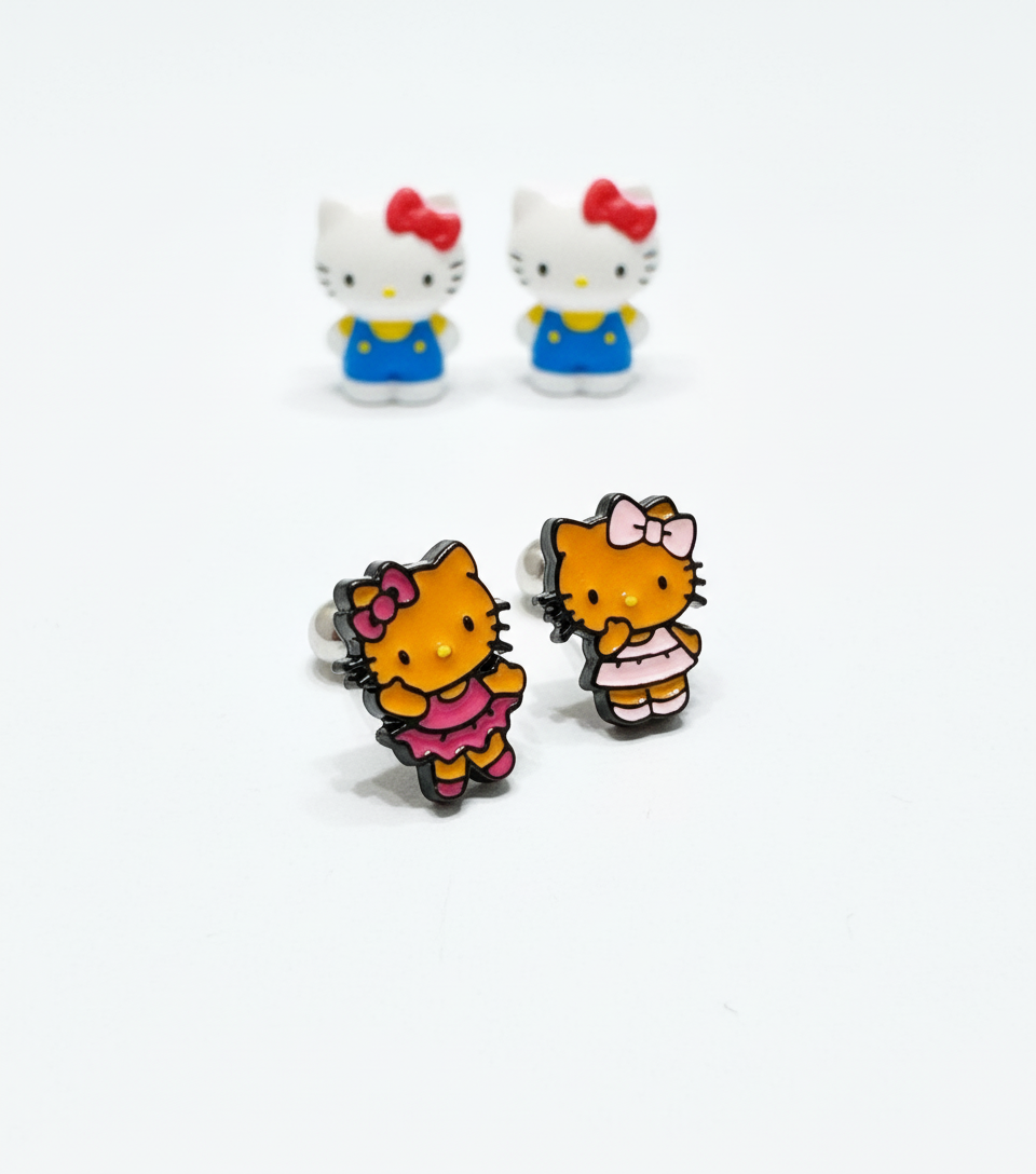 Hello Kitty–inspired Barbell earring playful Hawaii-style, surgical steel, Sold as single.