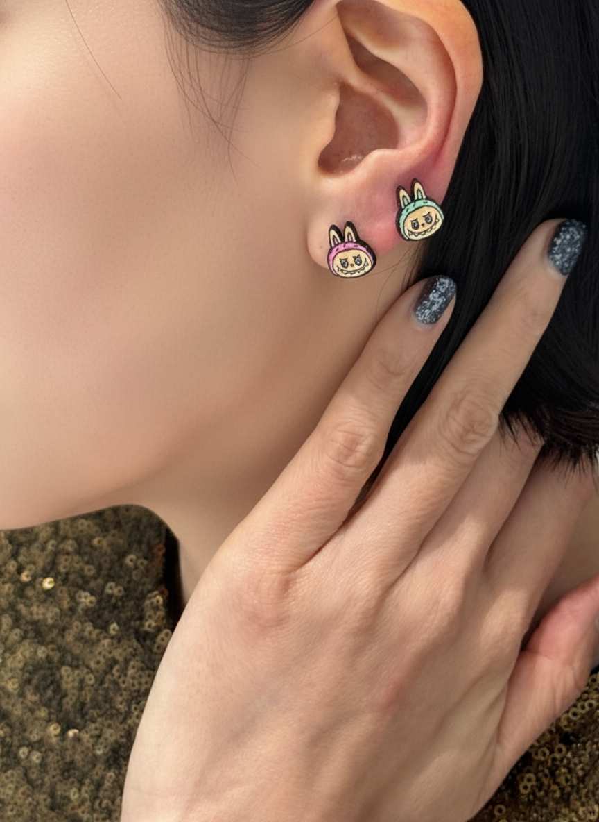 LaBubu Inspired Silver Post Character Stud Earrings