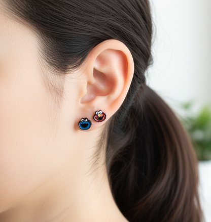 Sesame Street Barbell Earrings - Surgical Steel | Elmo, Cookie Monster, Bert & Ernie | Korean Made