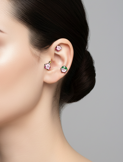 Kirby Pink Puffball — Star Allies Inspired Handmade Barbell Earrings Made in Korea