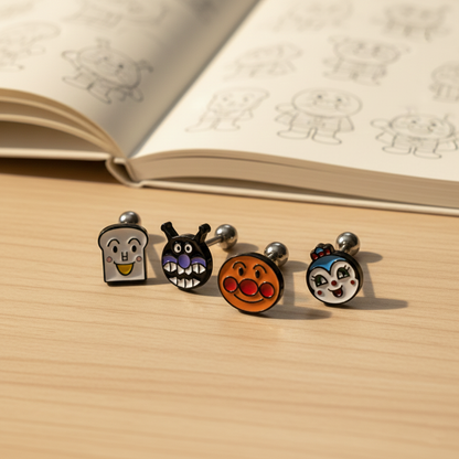 Anpanman Cartoon Character Barbell Ball Earrings – Handmade in Korea