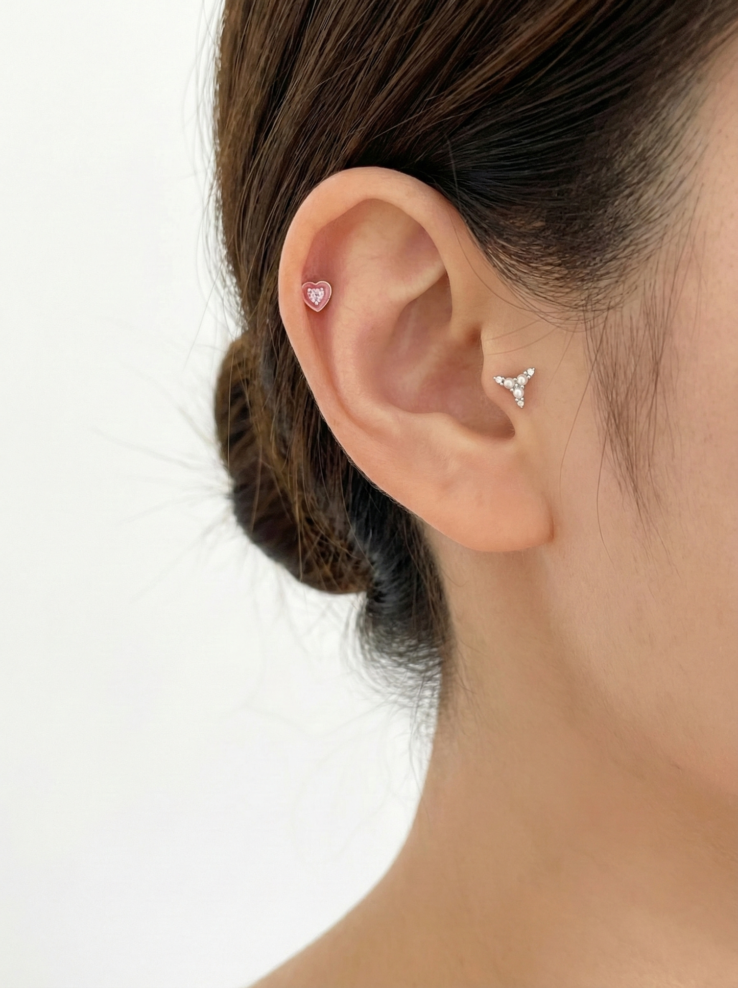 Sweetheart Crystal Barbell Stud Earrings – Ocean Blue & Blush Pink