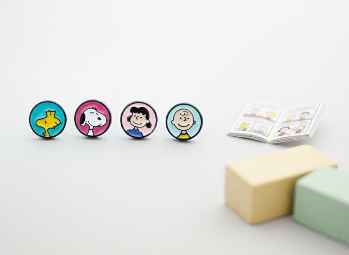 Handmade Snoopy, Woodstock, Lucy & Charlie Brown Studs – 4-Pair Silver Post Set