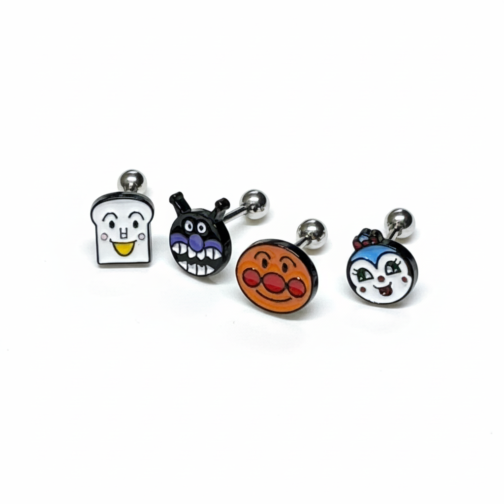 Anpanman Cartoon Character Barbell Ball Earrings – Handmade in Korea