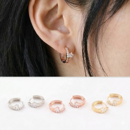 Star CZ Double-Row Huggie Hoop Earrings – Gold, Silver & Rose Gold