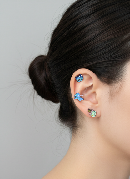 Lilo & Stitch-Inspired Barbell Earrings  Handmade Cartoon Studs in Surgical Steel