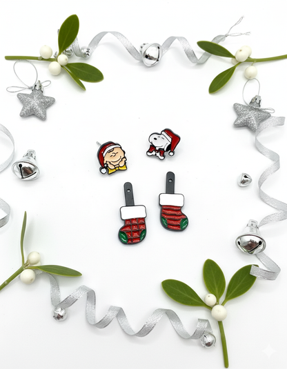 Christmas Snoopy & Woodstock 2-Way Drop Earrings – Handmade in Korea, Sterling Silver
