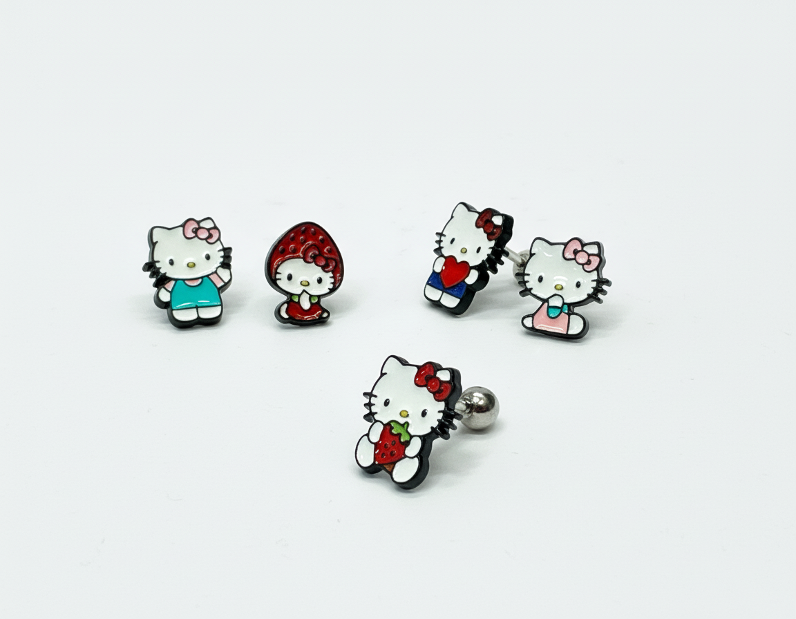 Hello Kitty Surgical Steel Stud Earrings — Cute Character Options in 5 Designs