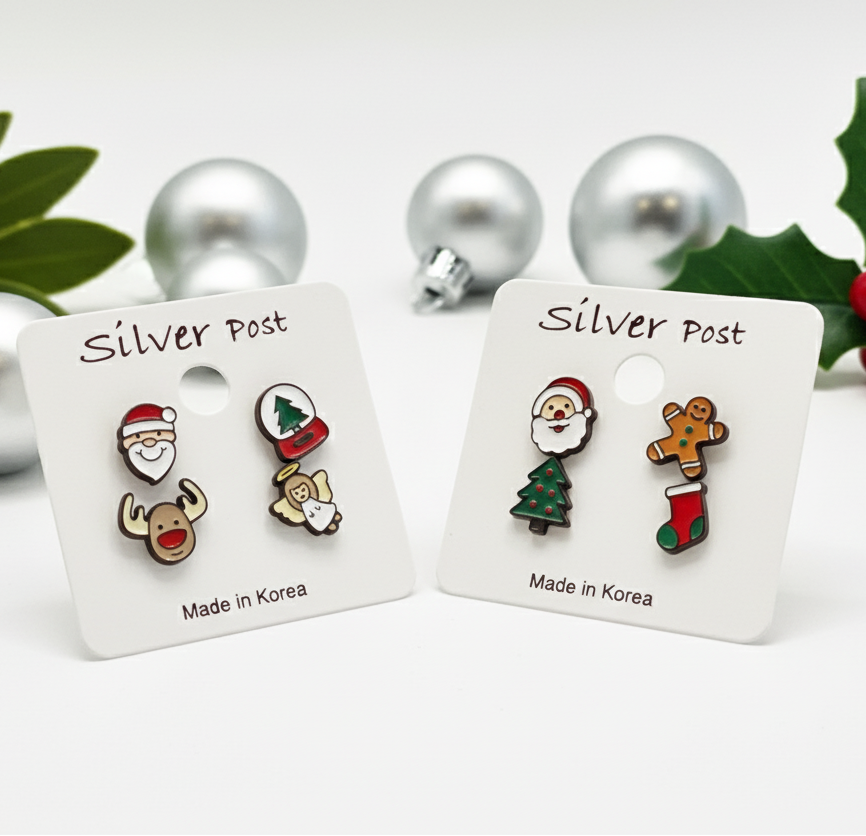 Christmas Mismatched Stud Earrings 2Types – Silver Post Handmade in Korea