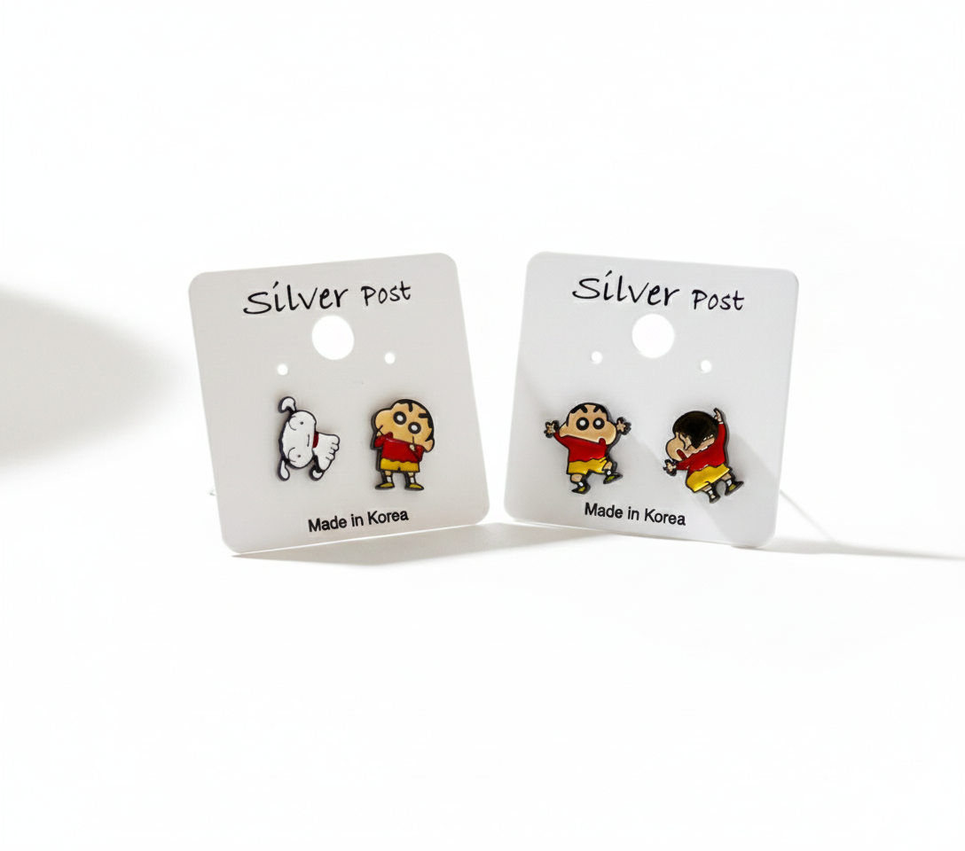 Crayon Shin-chan & Waniyama Dino-Inspired Studs | Handmade in Korea | Silver Post