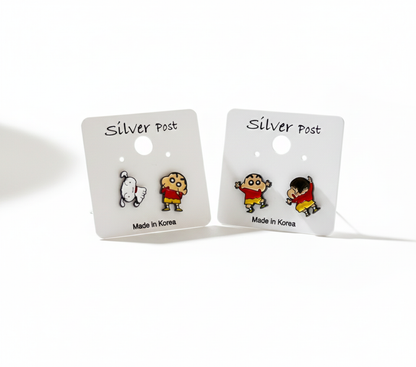 Crayon Shin-chan & Waniyama Dino-Inspired Studs | Handmade in Korea | Silver Post