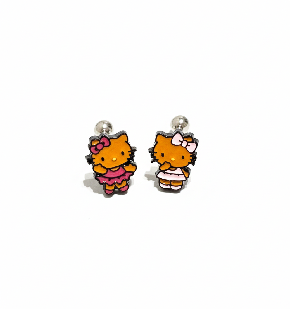 Hello Kitty–inspired Barbell earring playful Hawaii-style, surgical steel, Sold as single.